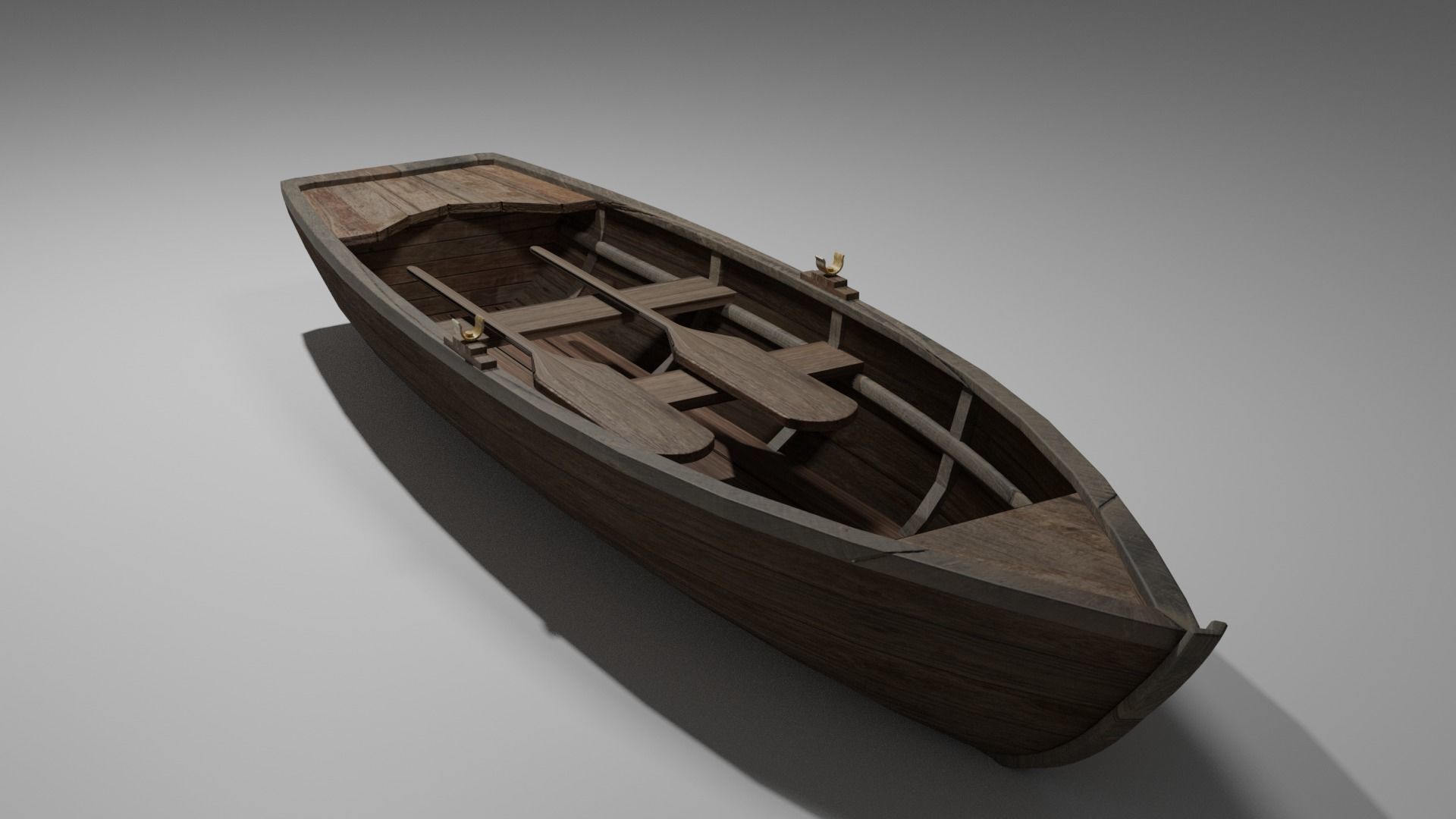 Wood boat Low-poly 3D model_11