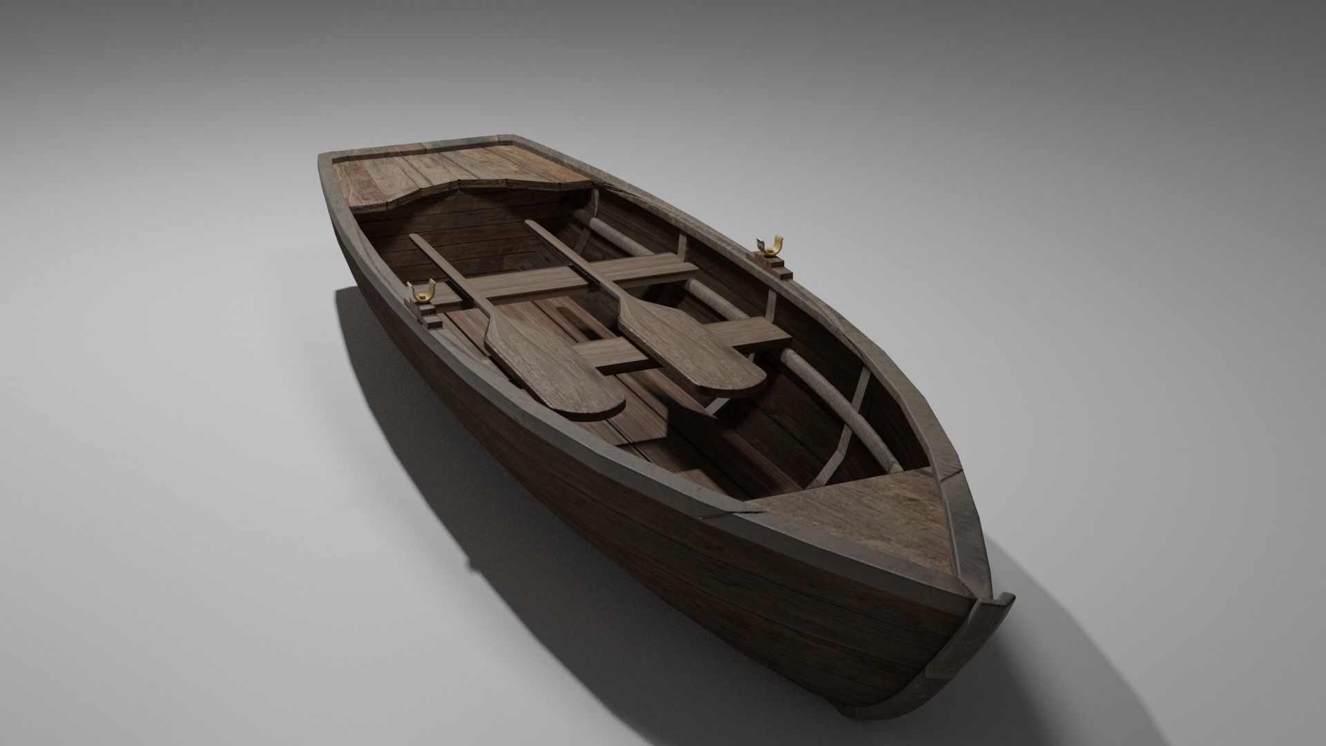 Wood boat Low-poly 3D model_9