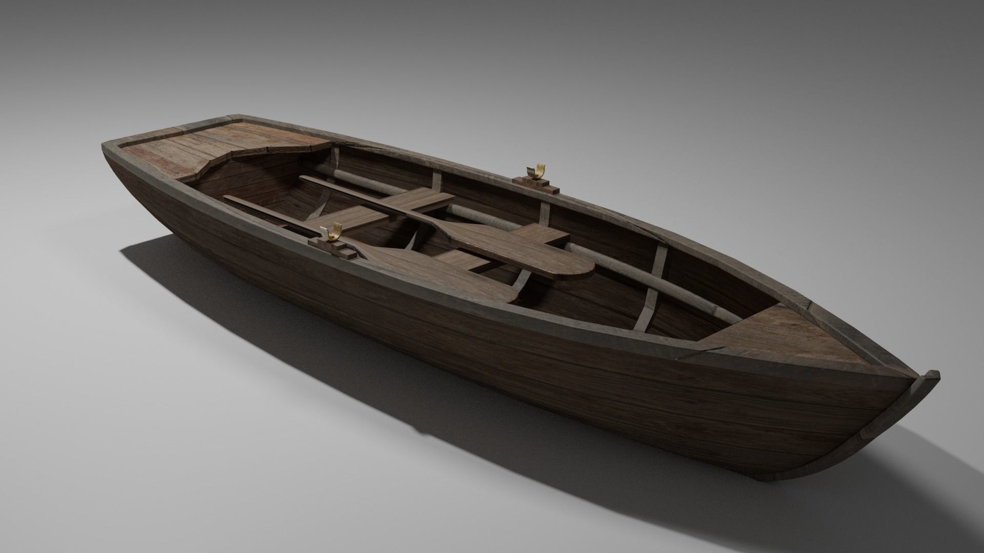 Wood boat Low-poly 3D model_15