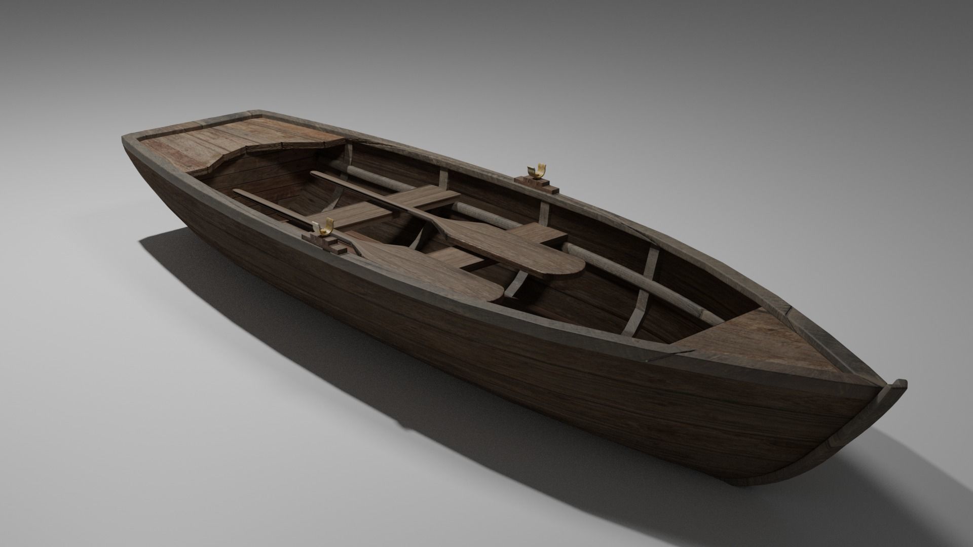 Wood boat Low-poly 3D model_14