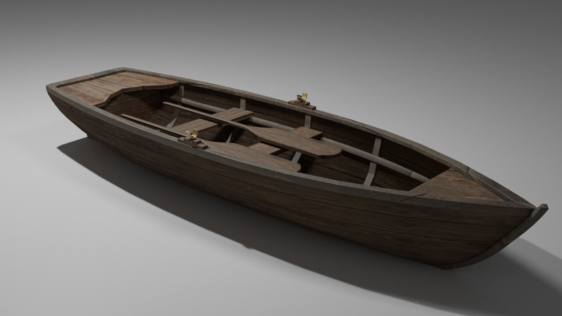 Wood boat Low-poly 3D model_16