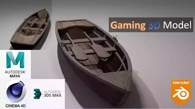 Wood boat Low-poly 3D model
