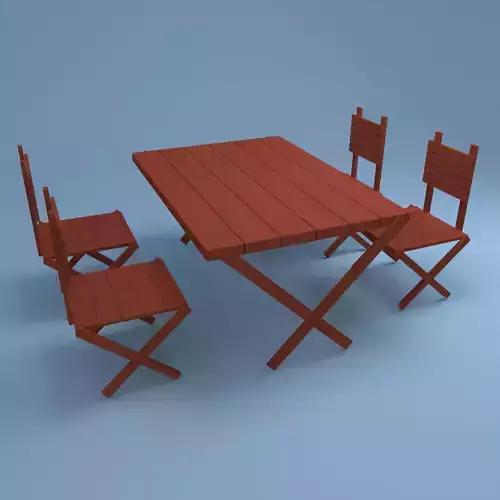 lowpoly wooden table and chairs