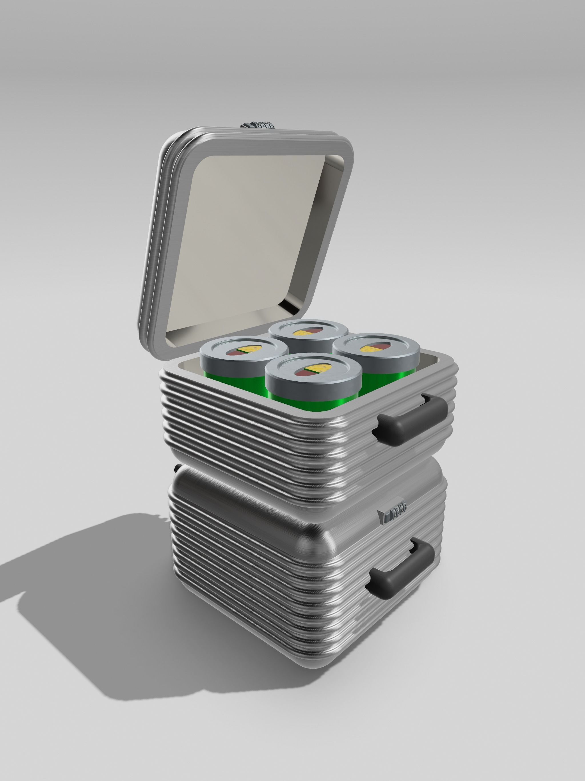 Diorama Stainless Steel Suitcases open N closed 3D print model_3