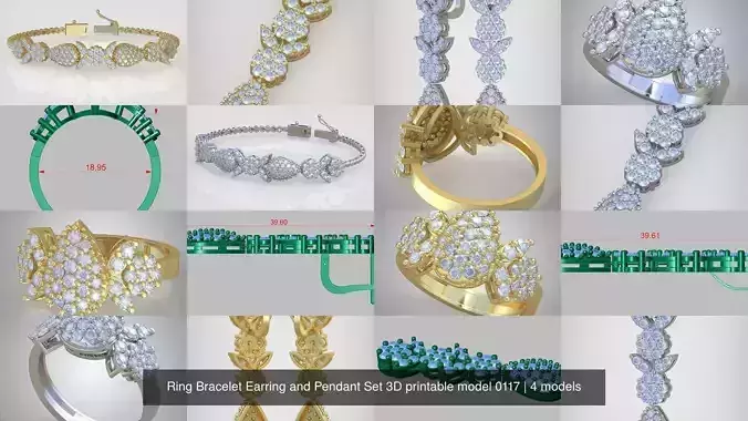 Ring Bracelet Earring and Pendant Set 3D printable model 0117