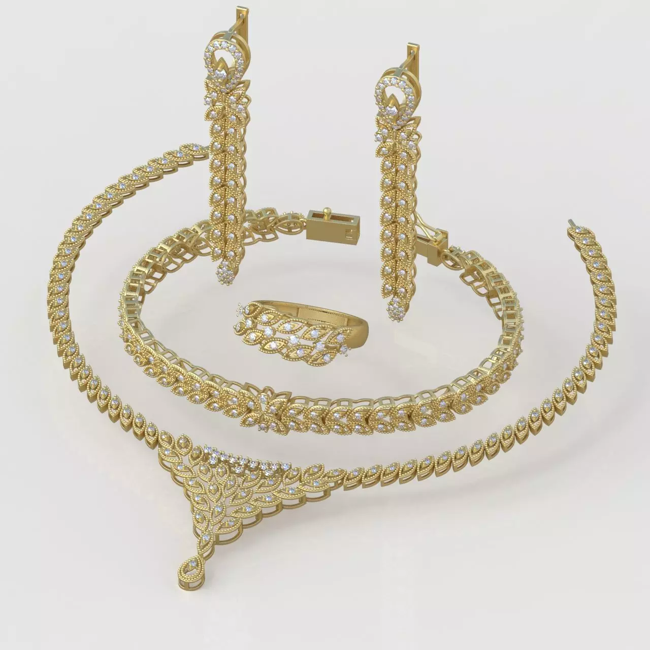 Ring Bracelet Earring and Pendant Set 3D printable model 0118 3D Model Collection_0