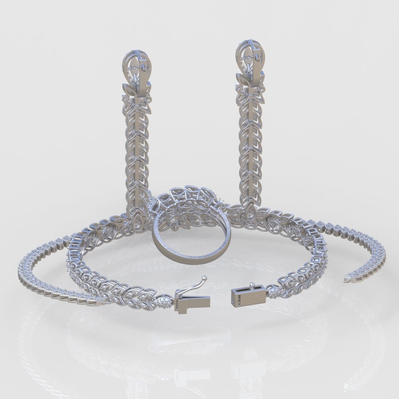Ring Bracelet Earring and Pendant Set 3D printable model 0118 3D Model Collection_6