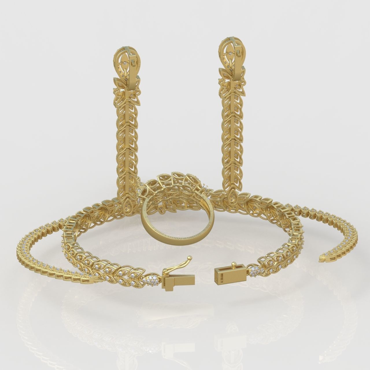 Ring Bracelet Earring and Pendant Set 3D printable model 0118 3D Model Collection_8