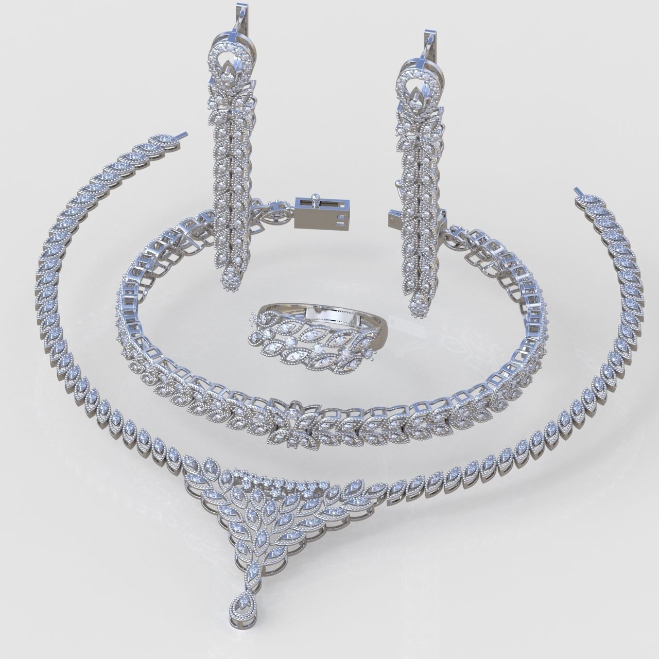 Ring Bracelet Earring and Pendant Set 3D printable model 0118 3D Model Collection_9