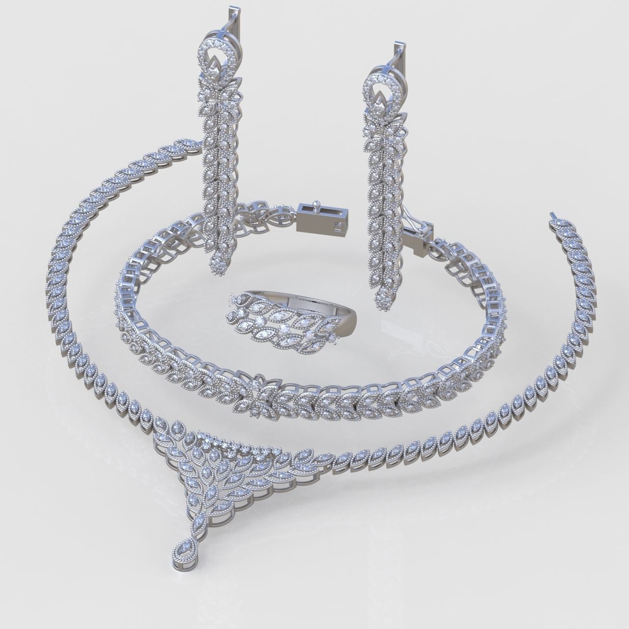 Ring Bracelet Earring and Pendant Set 3D printable model 0118 3D Model Collection_7