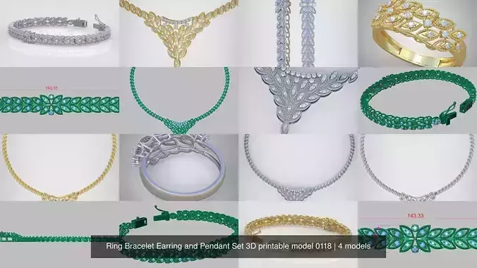 Ring Bracelet Earring and Pendant Set 3D printable model 0118