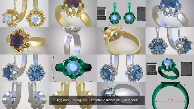 Ring and  Earring Set 3D printable model 0119