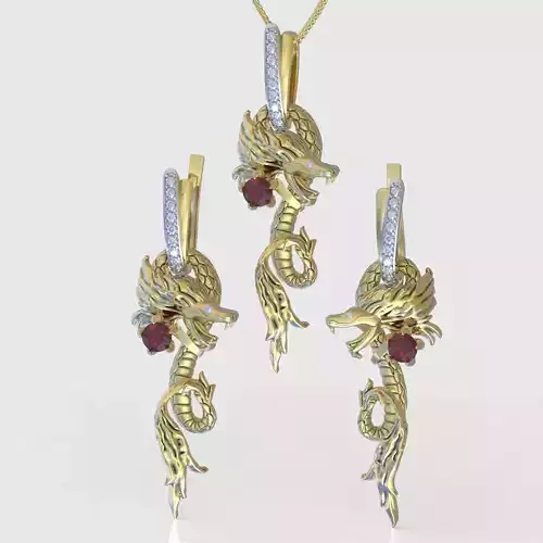 Dragon Earring and Pendant Set 3D printable model 0120