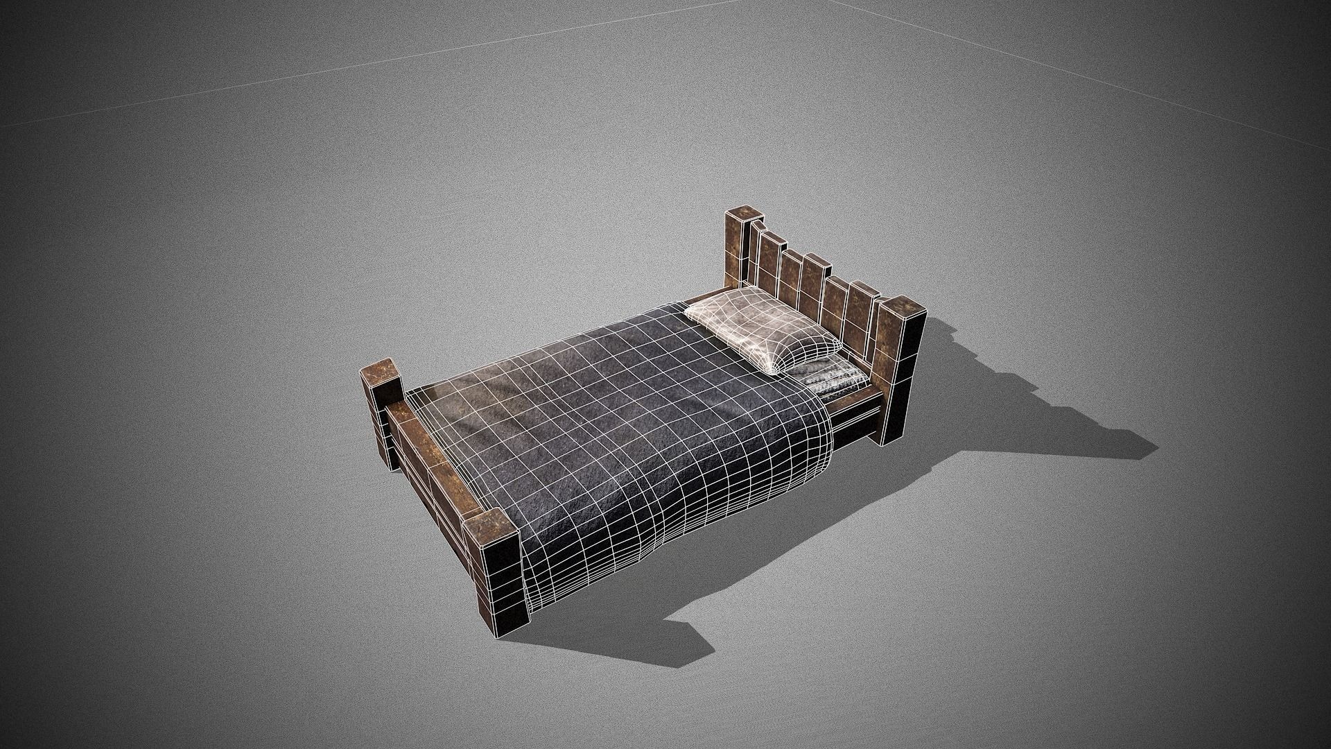 Medieval Bed Low-poly 3D model_11