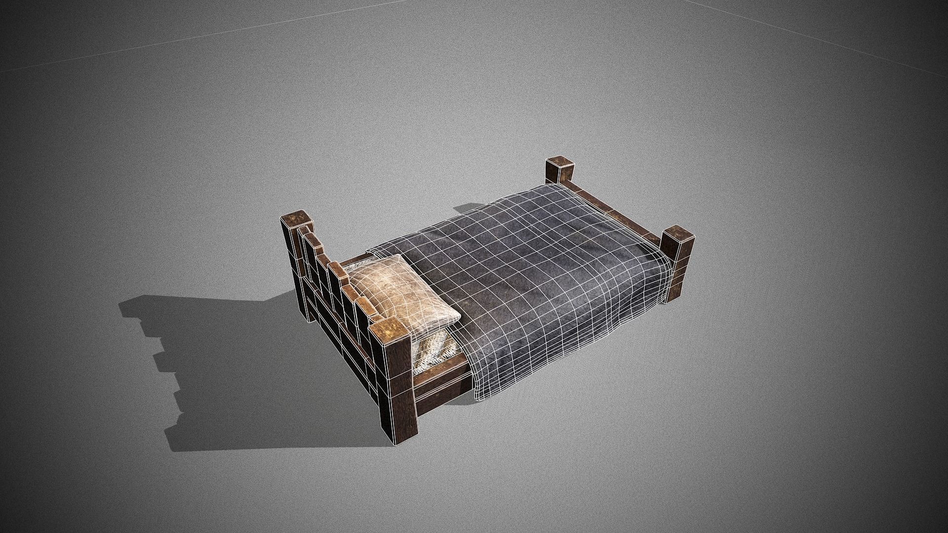 Medieval Bed Low-poly 3D model_13