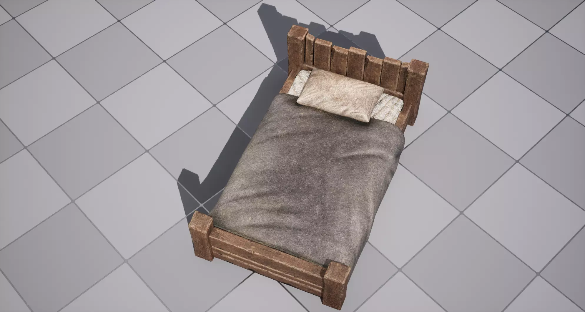 Medieval Bed Low-poly 3D model_0