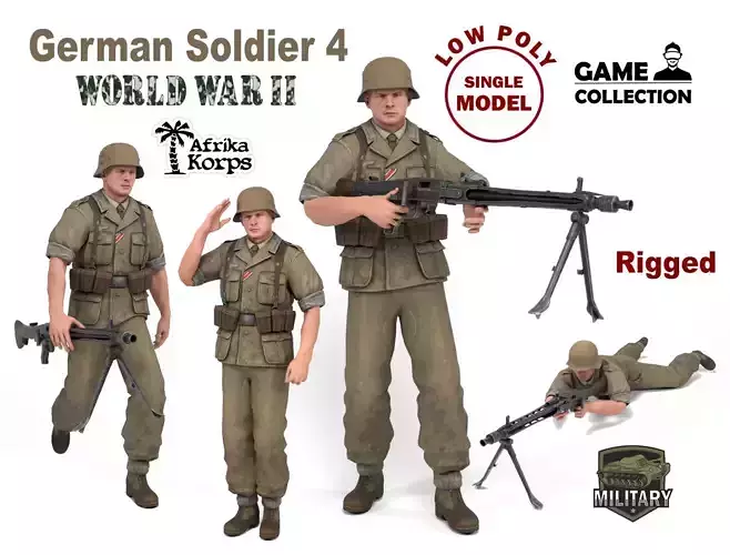 German Soldier 4 - Afrika Korps Low-poly 3D model