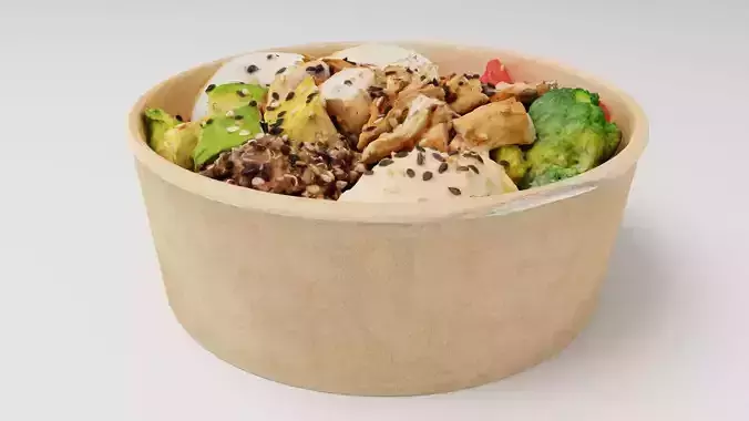 Poke bowl lunch with eggs chicken avocado tomatoes rice chuka 