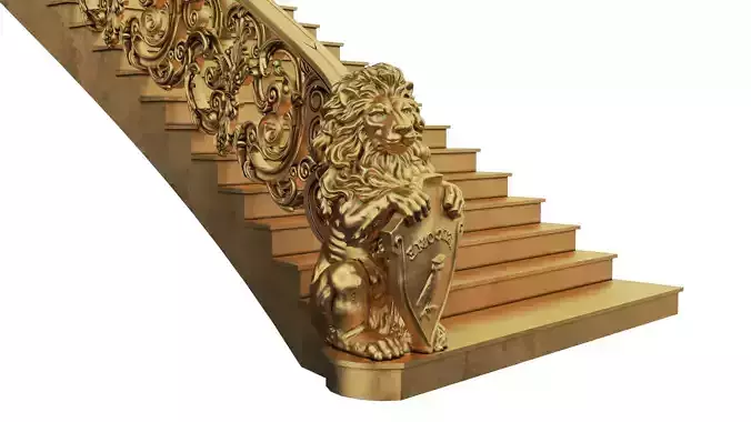 Lion Ladder wood Classic frame of luxurious gold