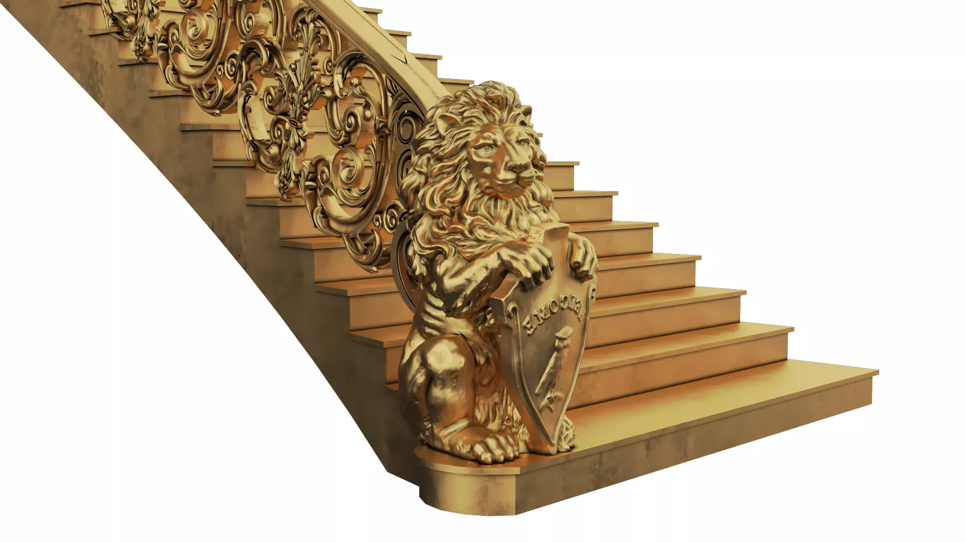 Lion Ladder wood Classic frame of luxurious gold 3D model