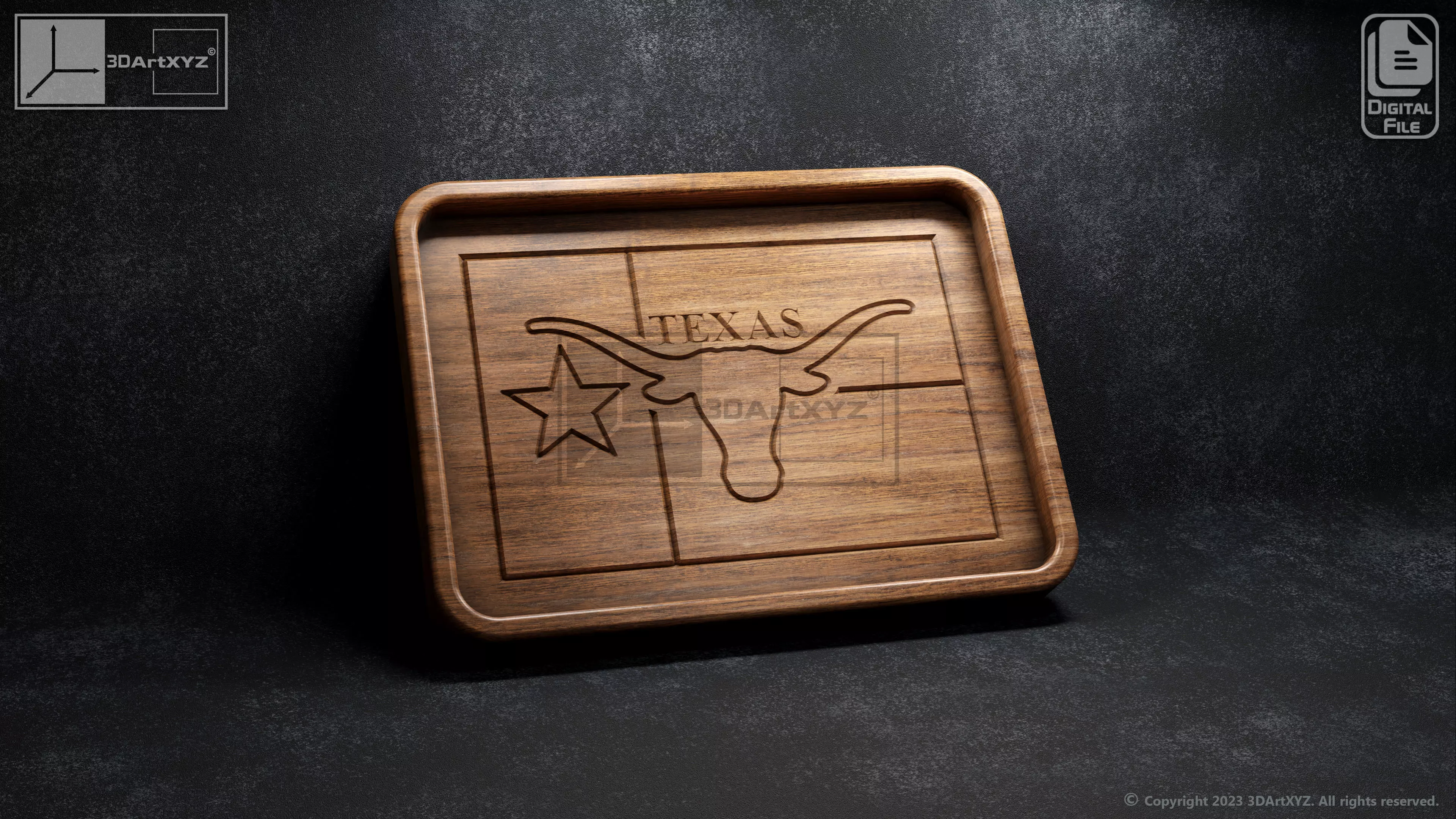 Texas Longhorns Flag Tray - CNC Files for Wood 3D model_0