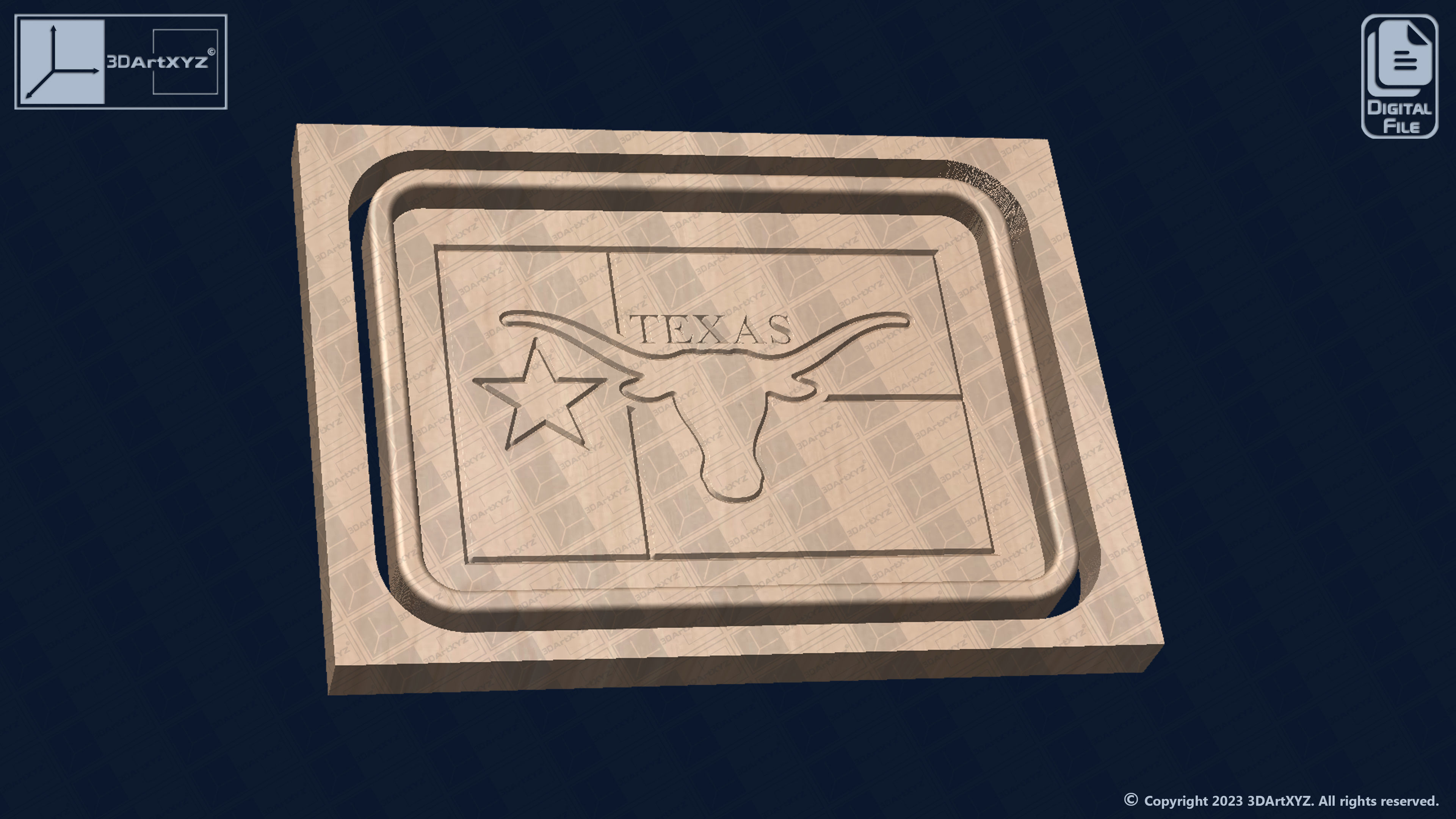 Texas Longhorns Flag Tray - CNC Files for Wood 3D model_1