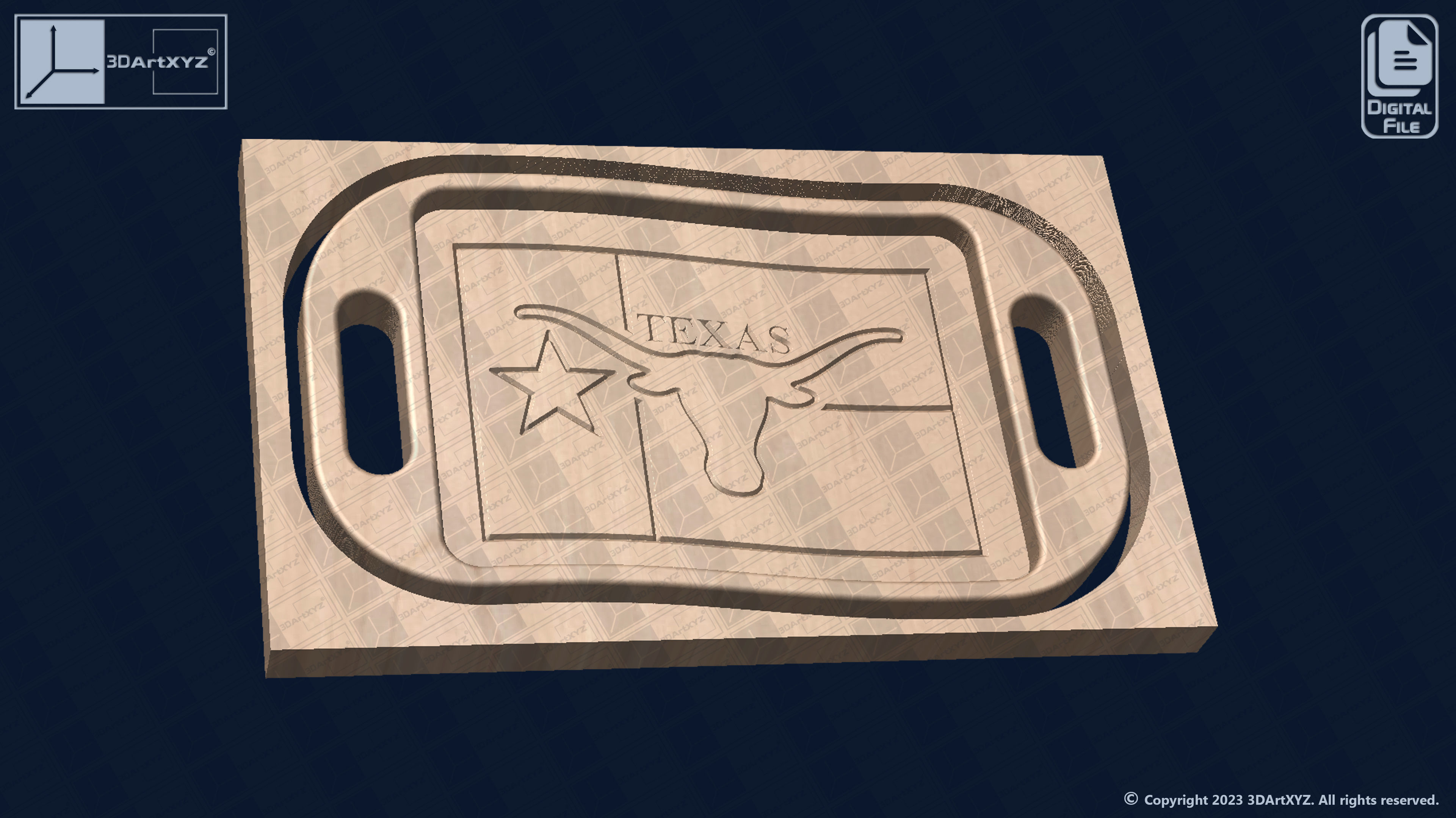Texas Longhorns Wavy Flag Tray With Handles - CNC Files for Wood 3D model_1
