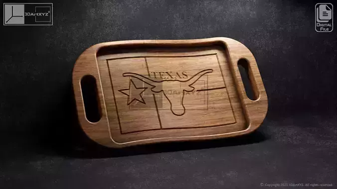 Texas Longhorns Wavy Flag Tray With Handles - CNC Files for Wood 3D model