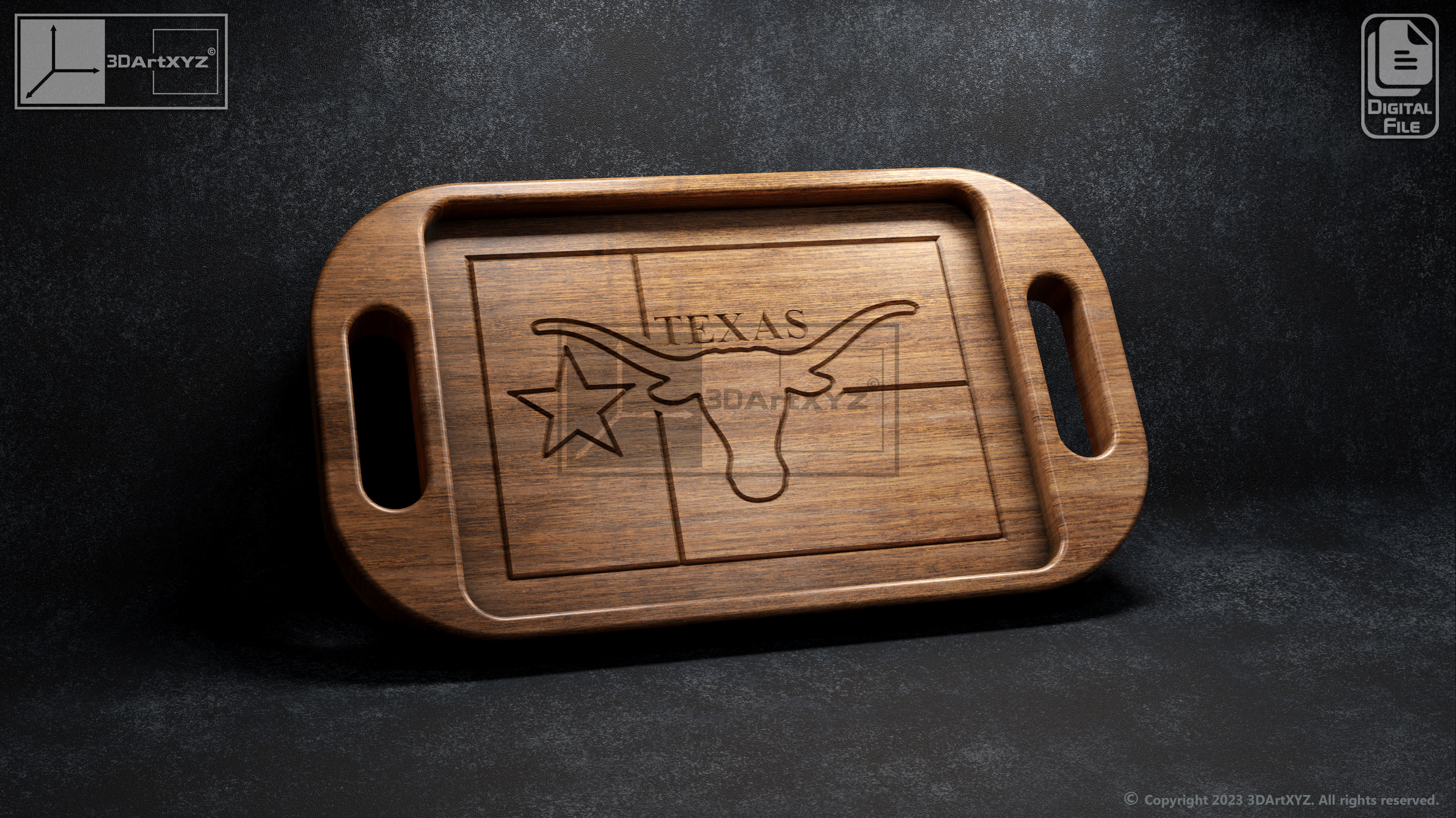 Texas Longhorns Flag Trays Pack - CNC Files for Wood 3D model_2