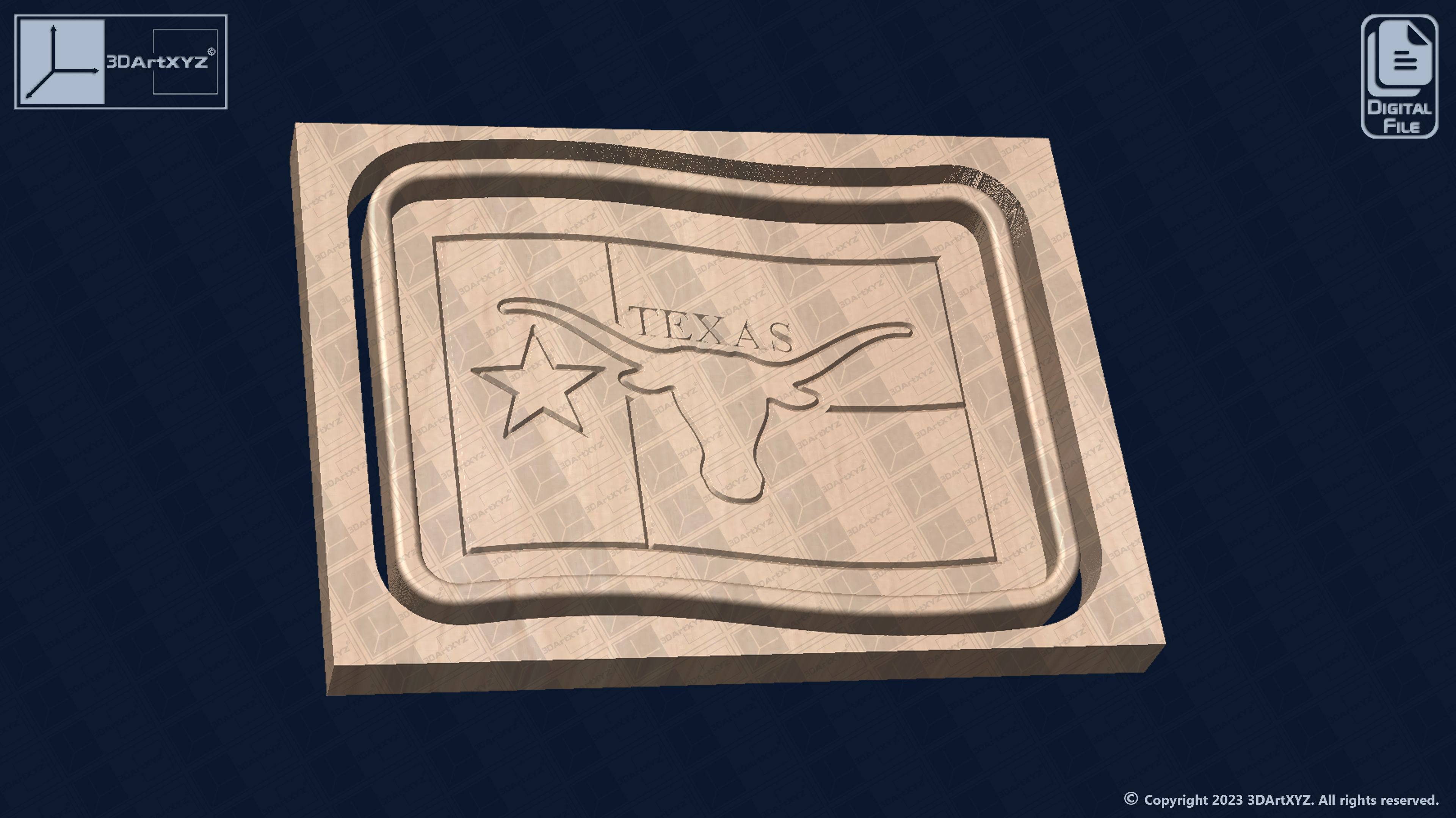 Texas Longhorns Flag Trays Pack - CNC Files for Wood 3D model_7