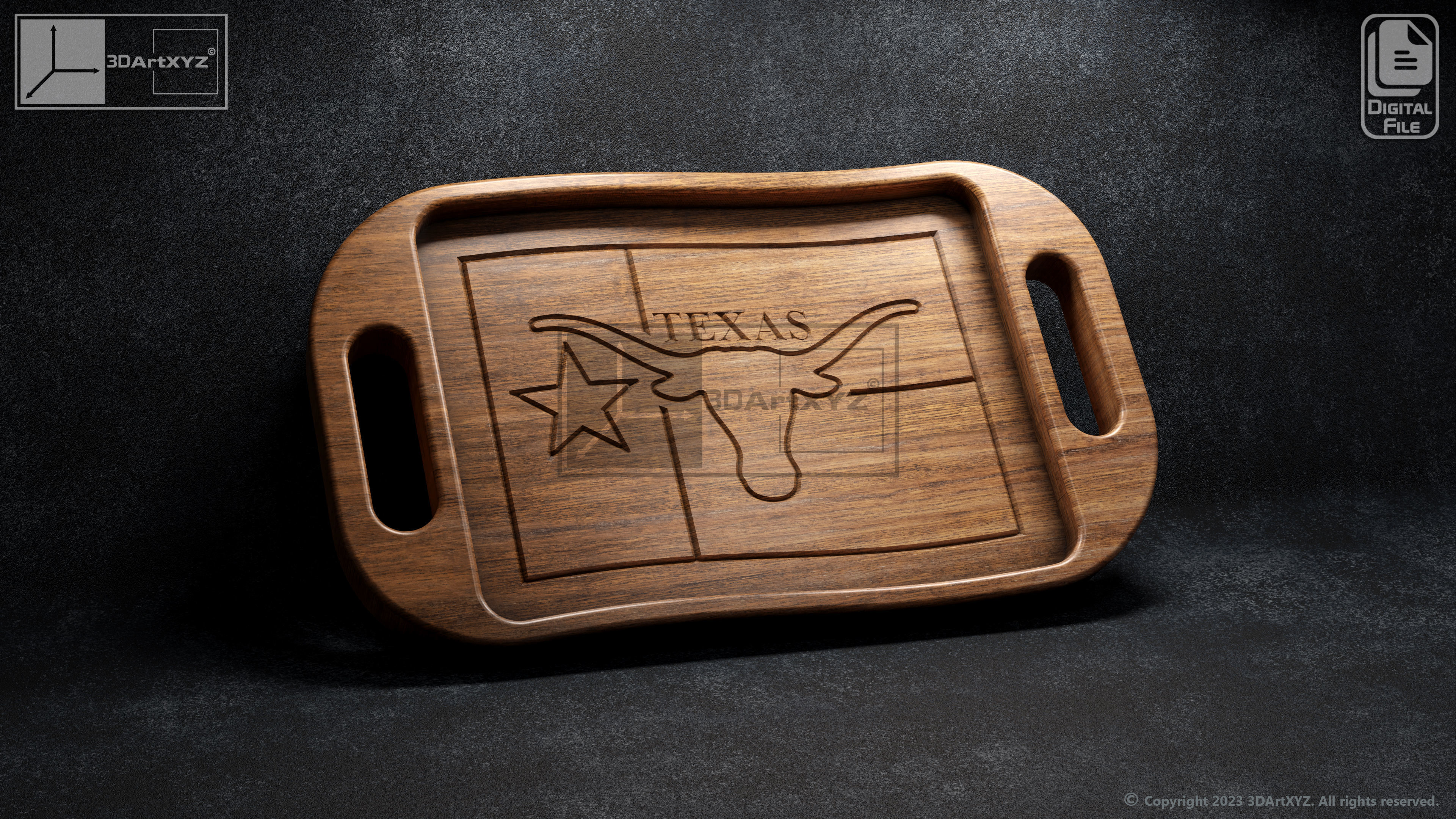 Texas Longhorns Flag Trays Pack - CNC Files for Wood 3D model_4