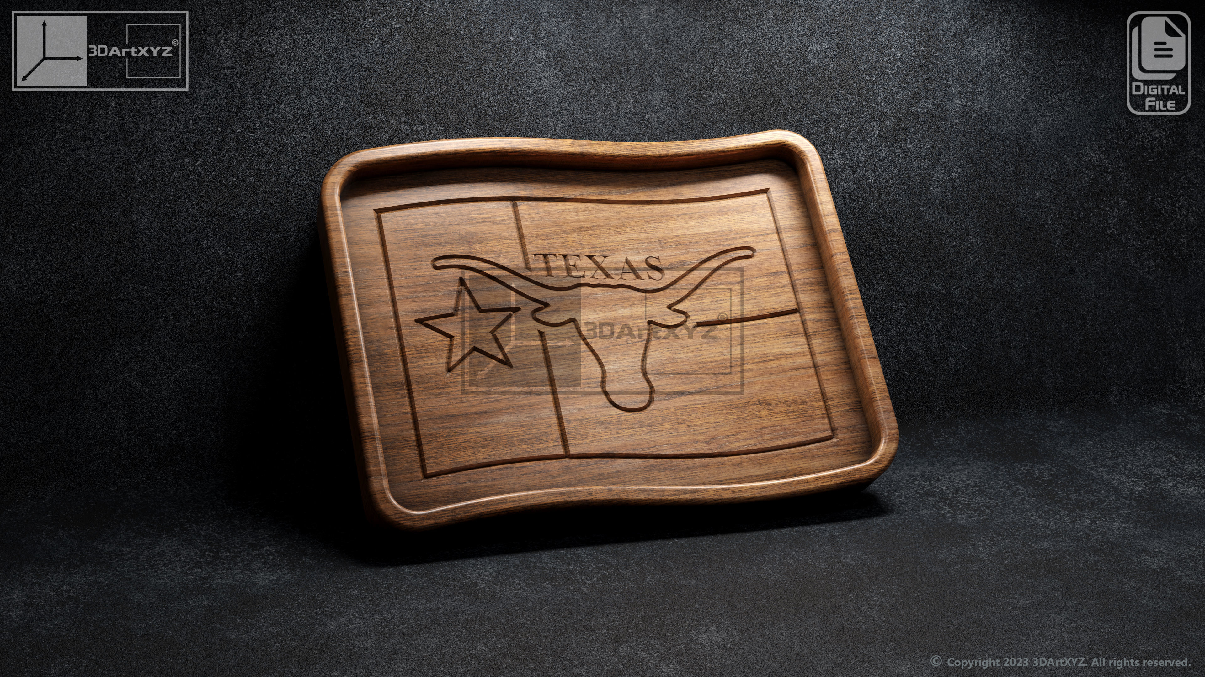 Texas Longhorns Flag Trays Pack - CNC Files for Wood 3D model_3