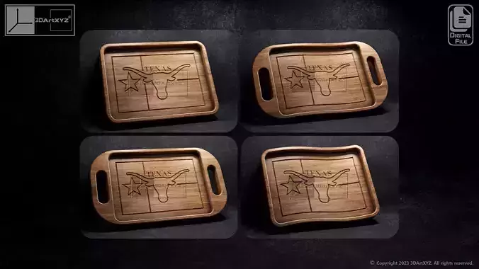 Texas Longhorns Flag Trays Pack - CNC Files for Wood 3D model