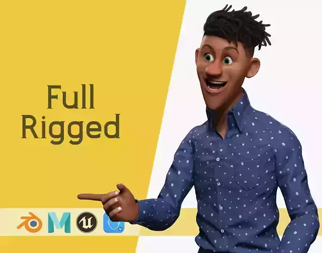 Cartoon Black Man Teen young Rigged 3D  Low-poly 3D model