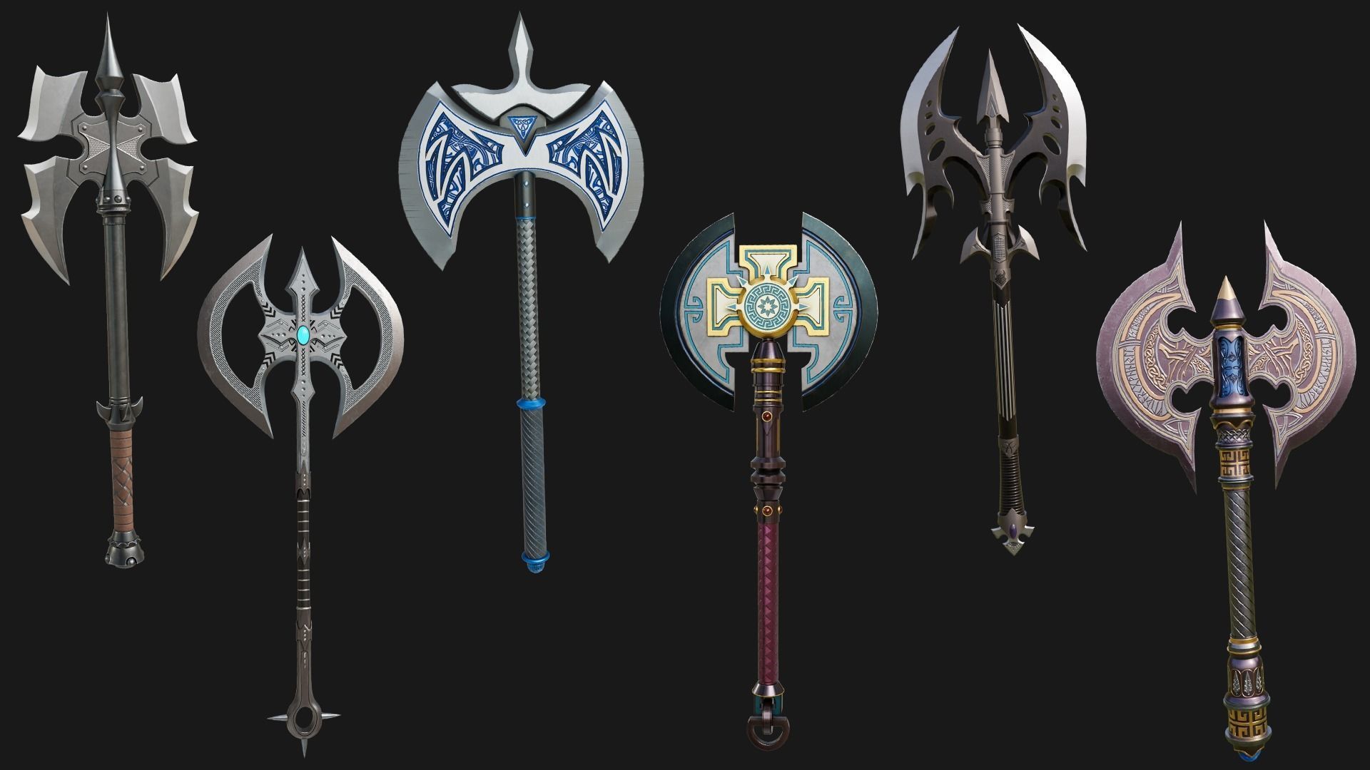 6 Battle Axes Collection All PBR Unity UE Textures Included _1
