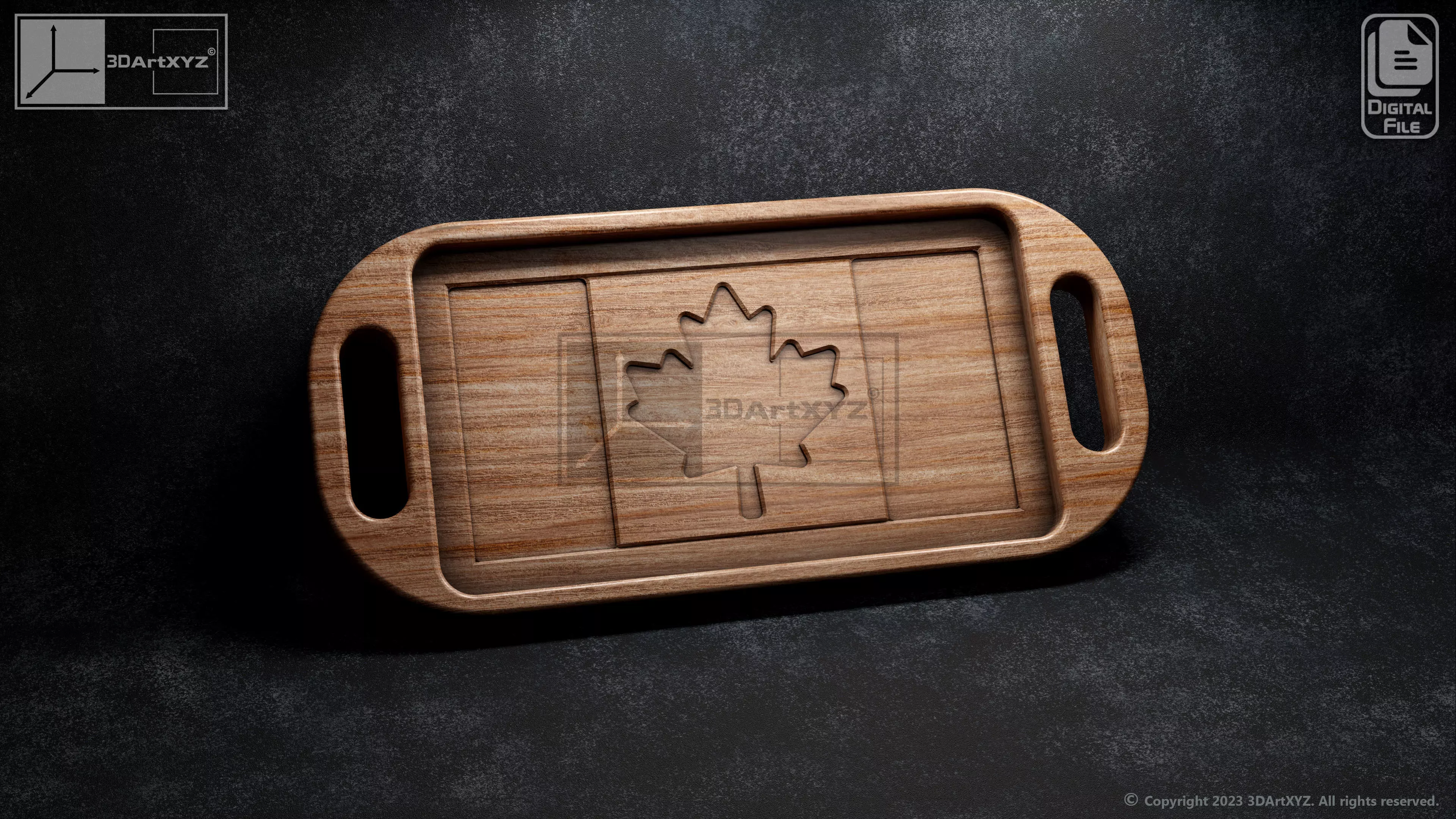 Canada Flag Tray With Handles - CNC Files for Wood 3D model_0