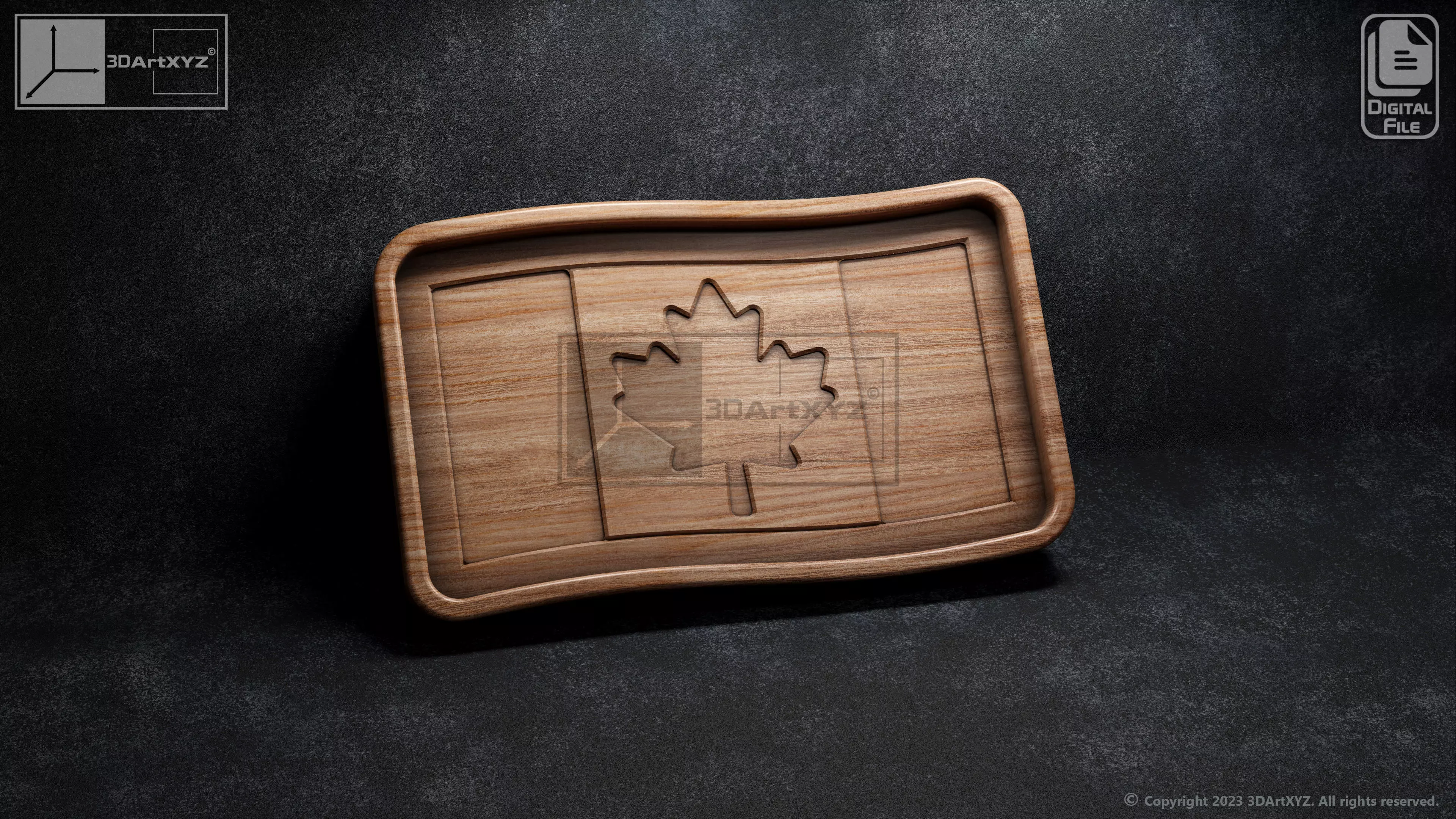 Canada Wavy Flag Tray - CNC Files for Wood 3D model_0