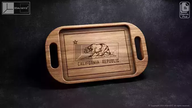 California Flag Tray With Handles - CNC Files for Wood 3D model