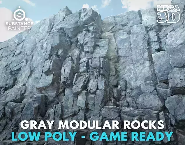 Low poly Gray Modular Rock 230706 Low-poly 3D model