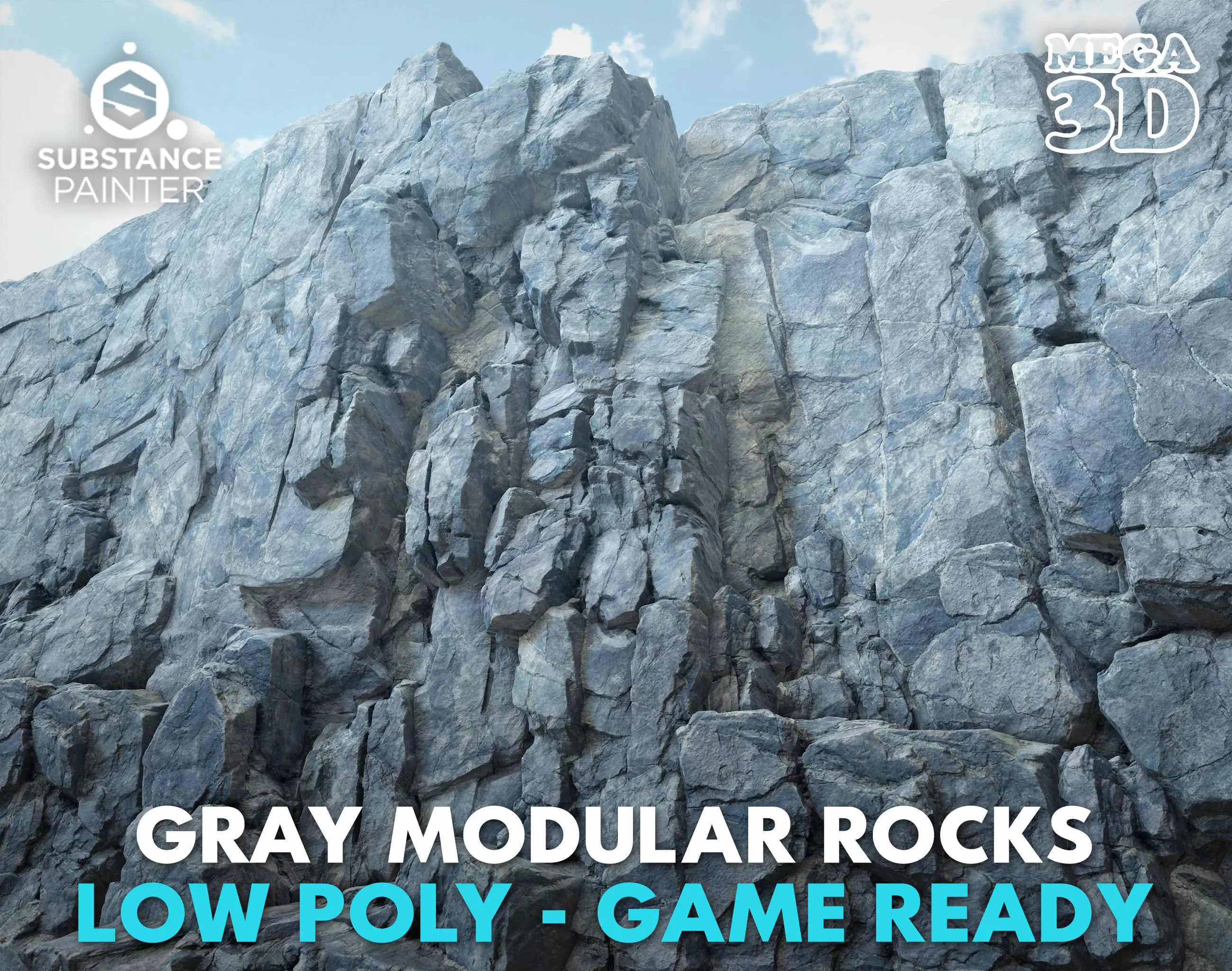 Low poly Gray Modular Rock 230706 Low-poly 3D model_0