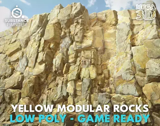 Low poly Yellow Modular Rock 230706 Low-poly 3D model
