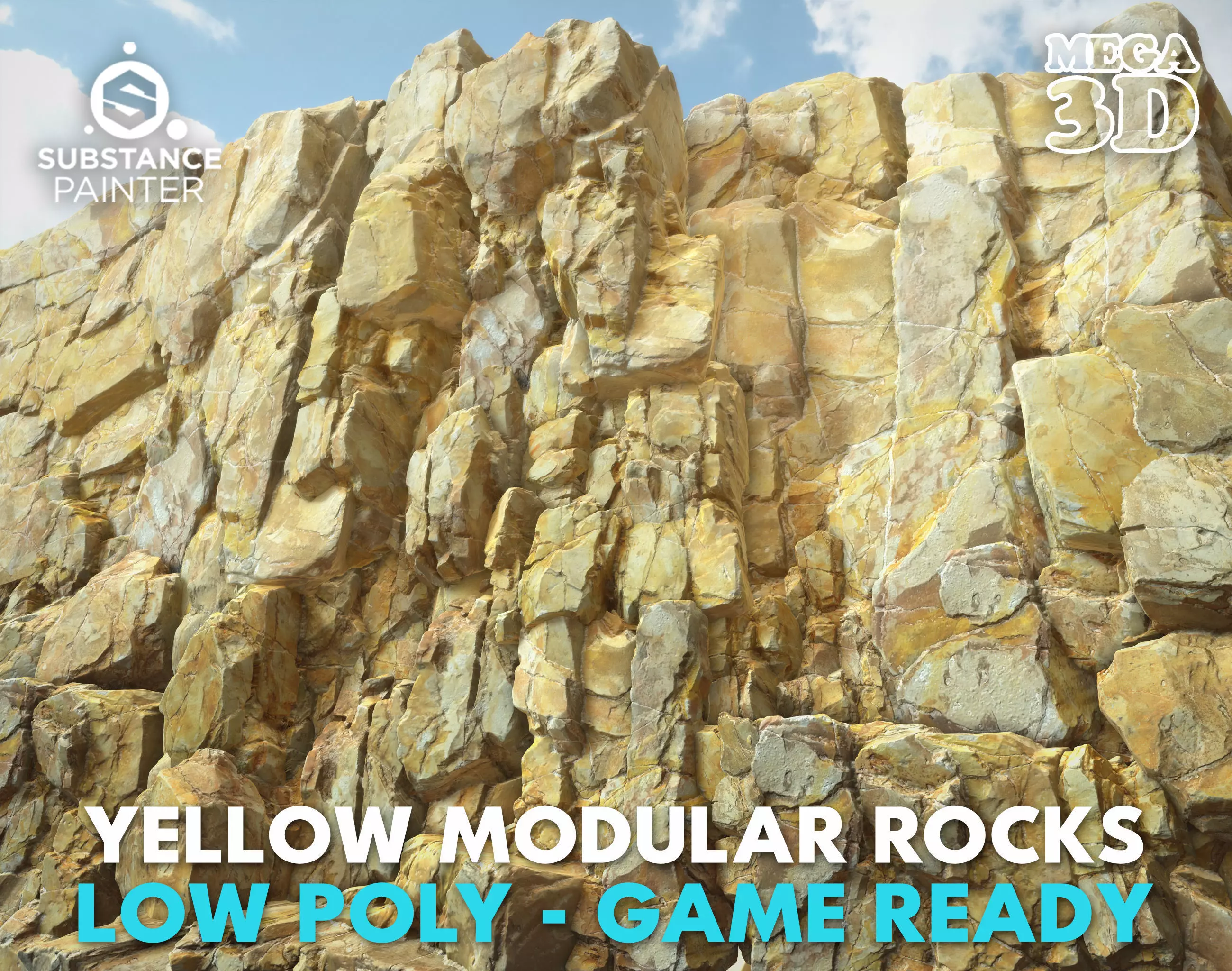 Low poly Yellow Modular Rock 230706 Low-poly 3D model_0