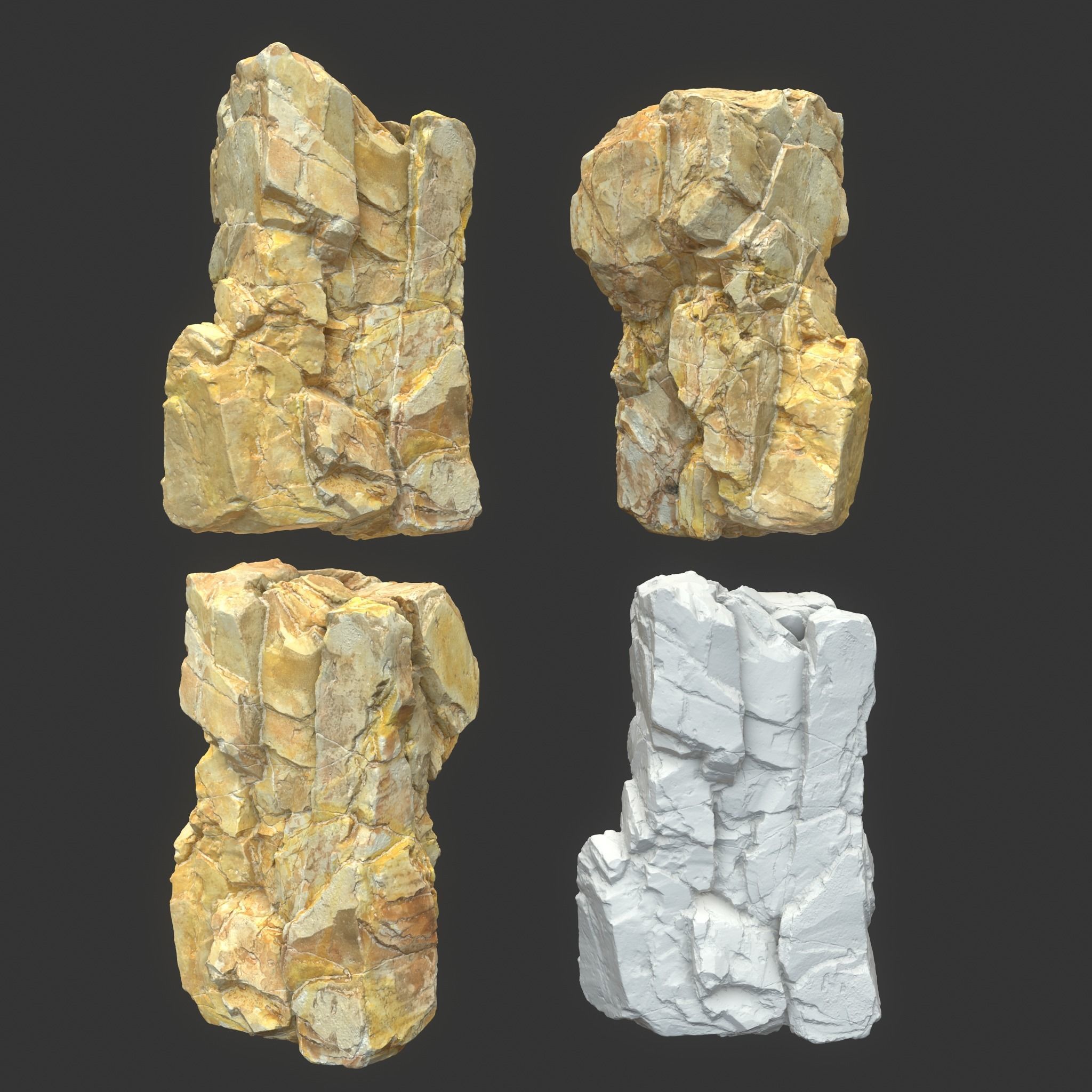 Low poly Yellow Modular Rock 230706 Low-poly 3D model_7