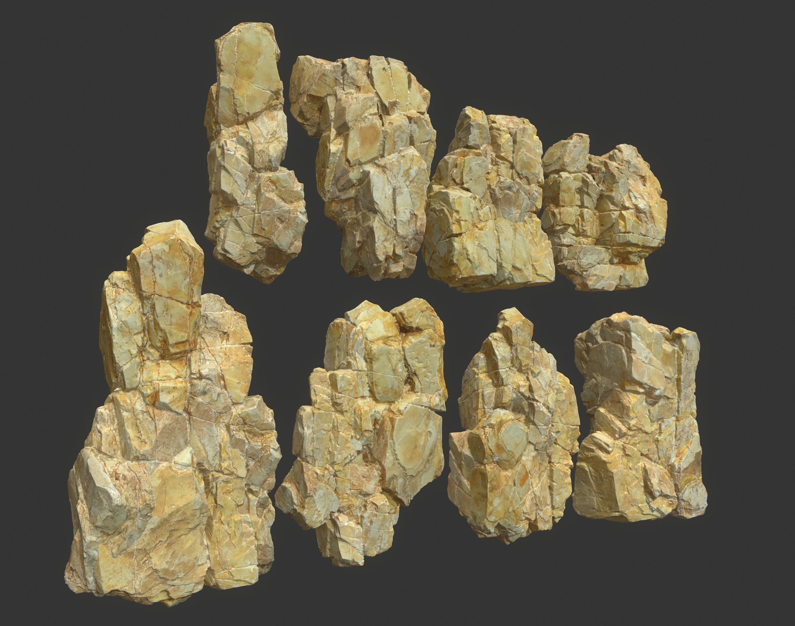 Low poly Yellow Modular Rock 230706 Low-poly 3D model_4