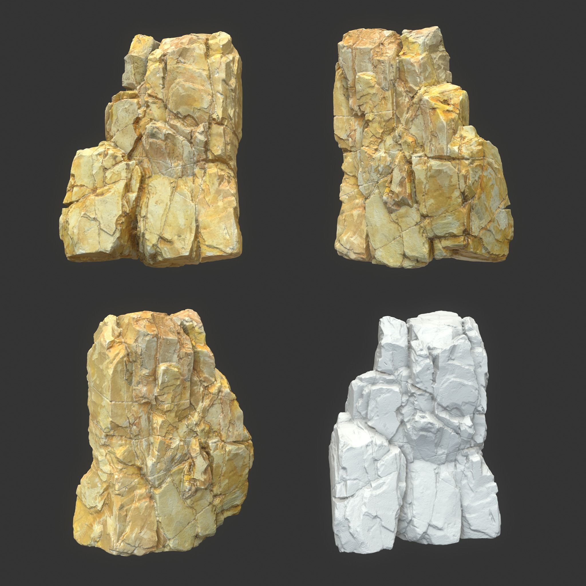 Low poly Yellow Modular Rock 230706 Low-poly 3D model_21