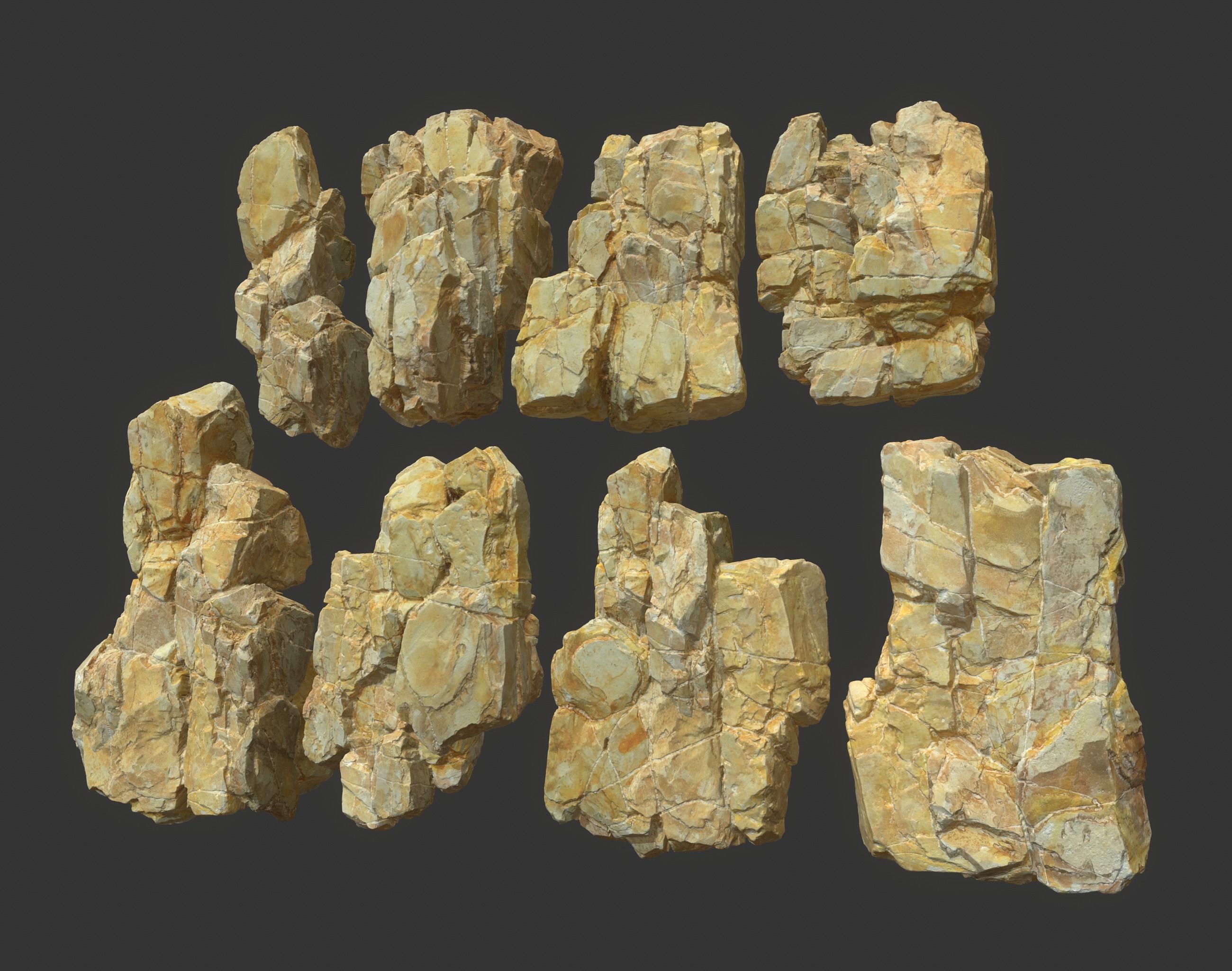 Low poly Yellow Modular Rock 230706 Low-poly 3D model_3