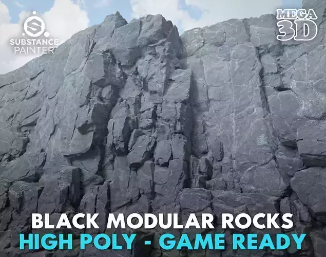 High poly Black Modular Rock 230706 3D model