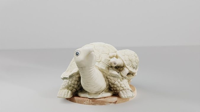 Turtle scuplture with baby Low-poly 3D model