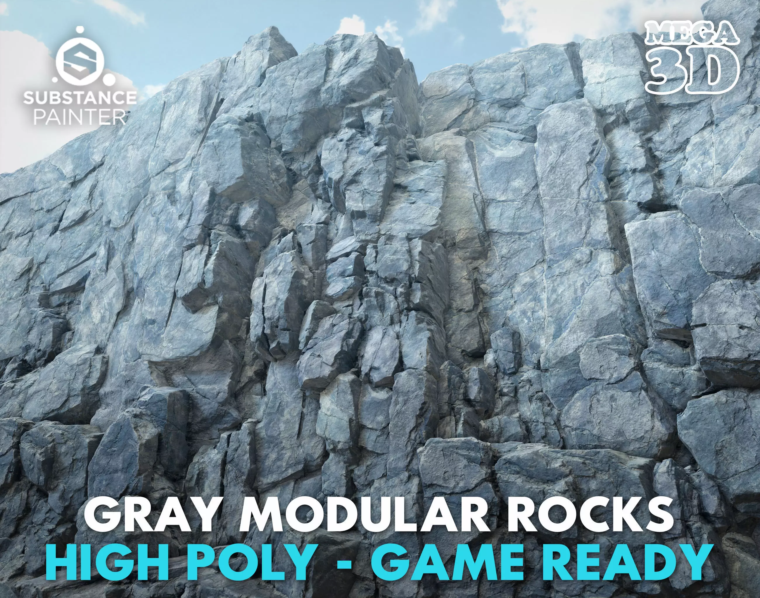 High poly Gray Modular Rock 230706 3D model_0