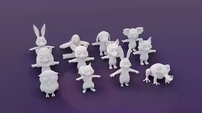 Cartoon Animals Animated and Rigged Base Mesh 12 3D Models 3D Model Collection